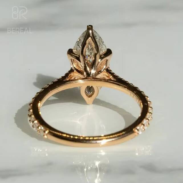 GIA IGI Certified Vvs Lab Grown Diamond Engagement Ring Women Custom Marquise Lab Created Made Diamond 18K Gold Pave Ring