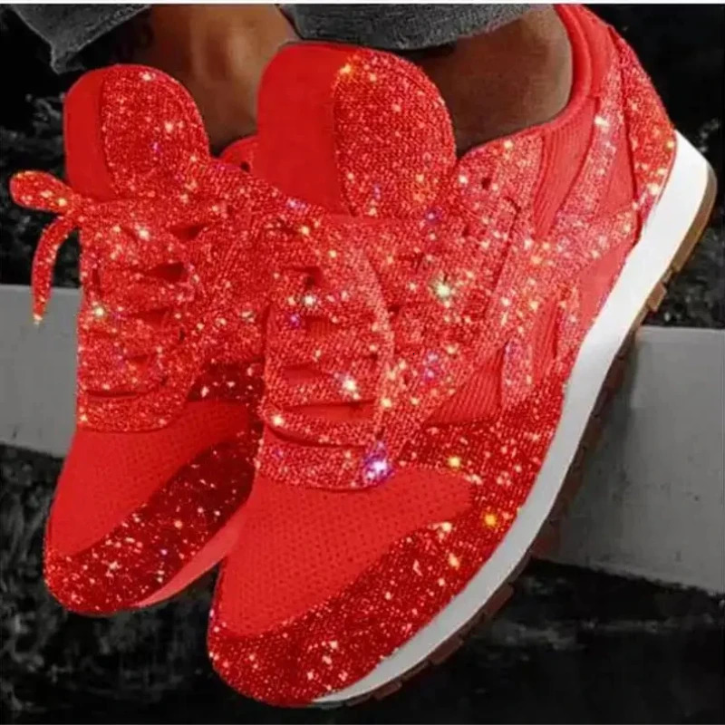 Women Flat Sneakers Casual Bling Vulcanized Shoes Women Mesh Lace Up Platform Plus Size Fashion Outdoor Woman Shoes 251023