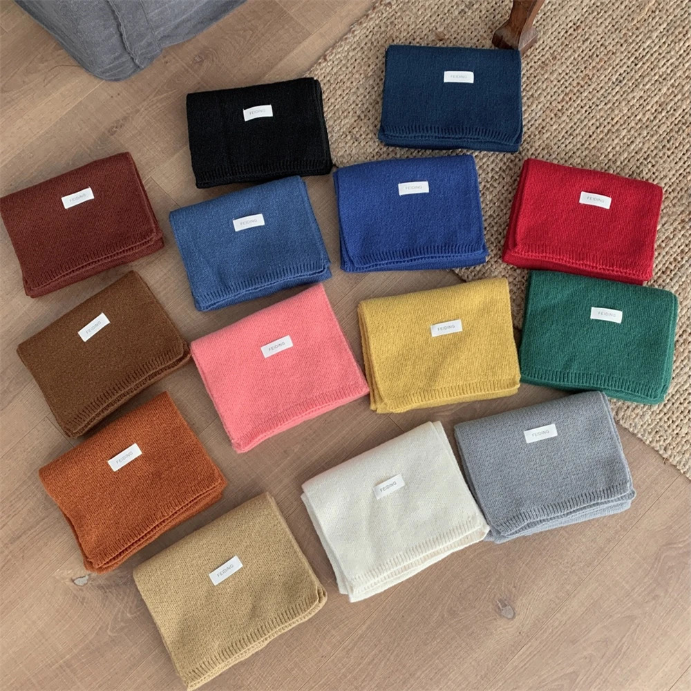 Winter Womens Scarf Korean Solid Color Knitted Woolen Scarves Outdoor Thickened Neckerchief Hijab Christmas Gift Accessories 251024