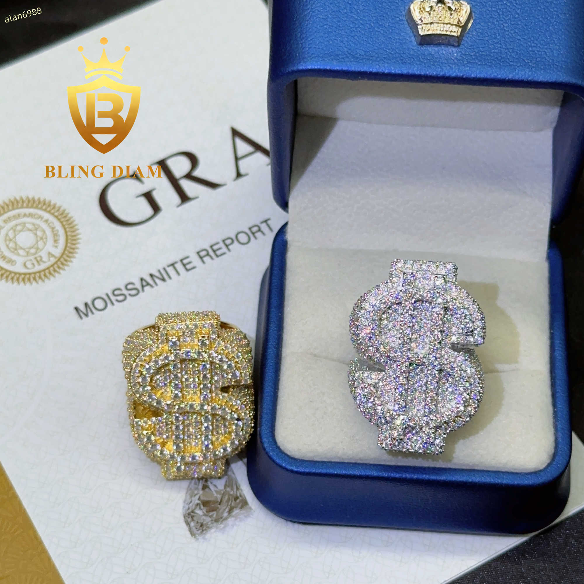 Fashion Mens Ring Full Diamond Pave Hip Hop Iced Out Luxury USD Sterling Silver 925 Rings Vvs Moissanite Diamond Cuban Ring