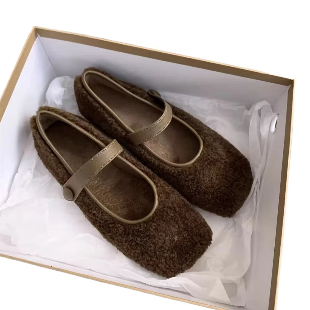 Square Toe Cosy Lambswool Ballet Flats Woman Warm Teddy Fur Mary Jane Shoes Ladies Elegant Fluffy Plush Loafers 251023