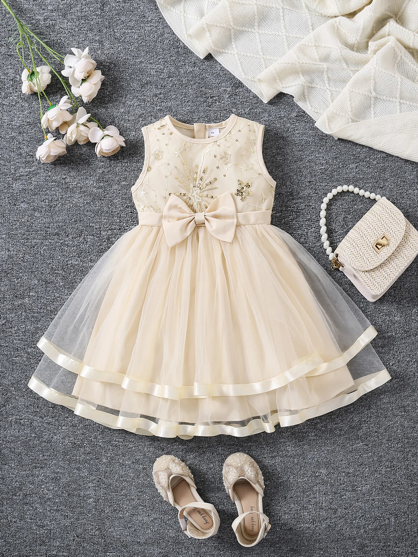 Girls summer highend beaded embroidery cake gauze skirt Fashion Princess dress gauze skirt 251023