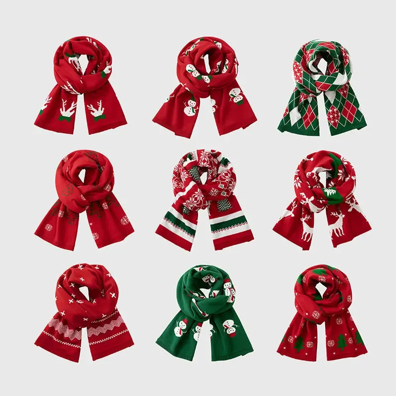 Years Decor Christmas Gift Red Cartoon Print Scarf Warm Thicken Adults s Soft Knit Scarfs Xmas Family Look Present 251024