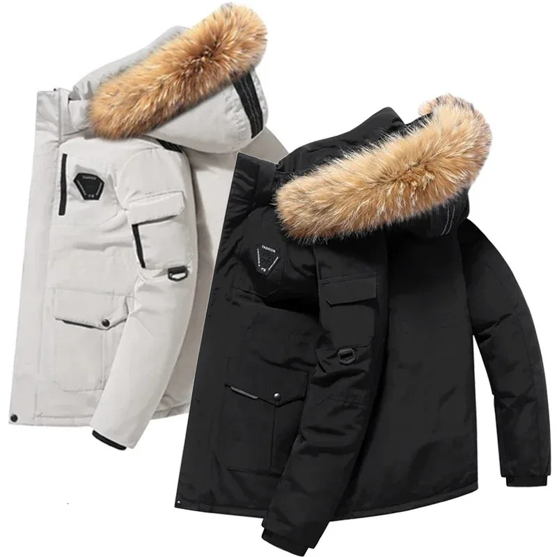 2026 Mens Winter Duck Down Jacket Hooded Long Puffer Coat with Fur Collar Windproof Warm Parka for Outdoor Size 4XL 251020