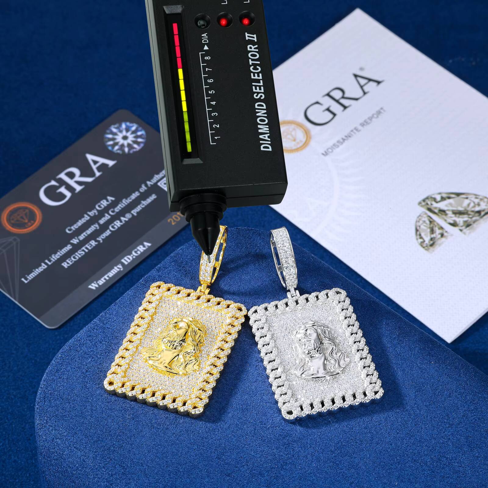 Luxury Men Jewelry 18K Real Gold Plated 925 Sterling Silver Moissanite Diamond Iced Out Jesus Sign Dog Tag Pendant With Cuban