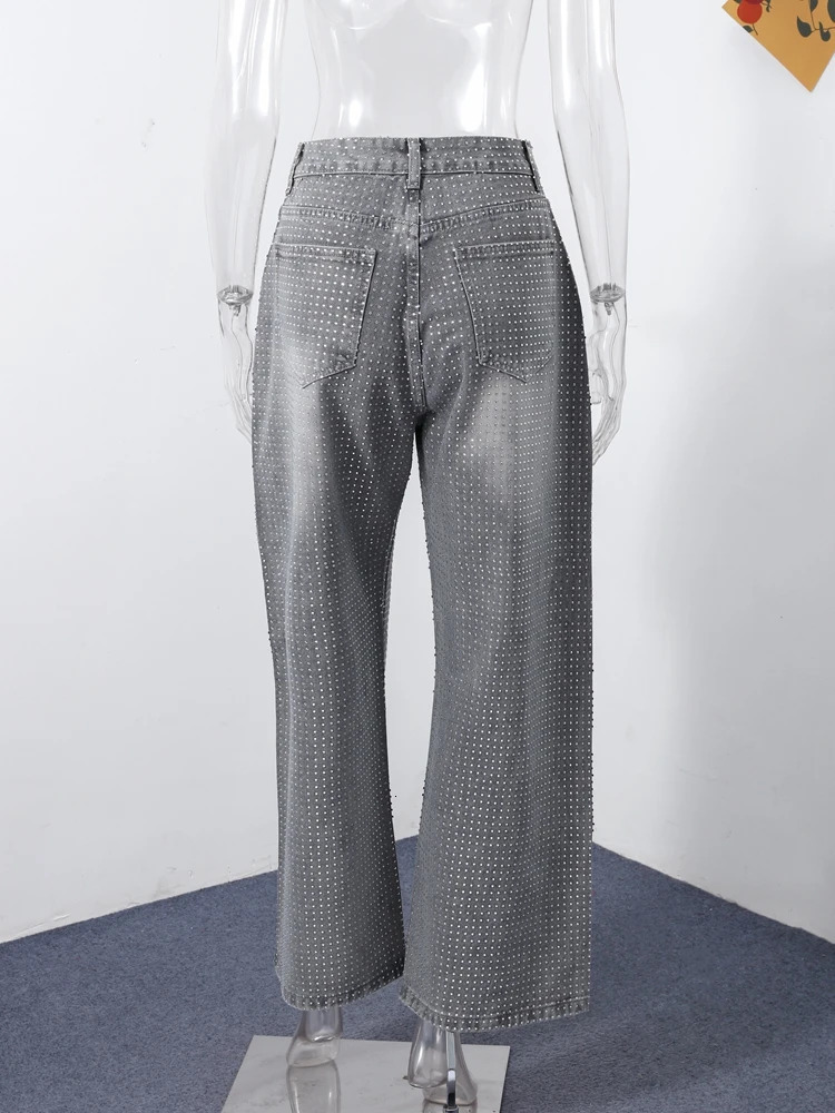 Y2k Women Shiny Rhinestone Denim Pants Wide Leg Straight Full Diamond Jeans for Female Dragging High Street Outwear Trousers 251023