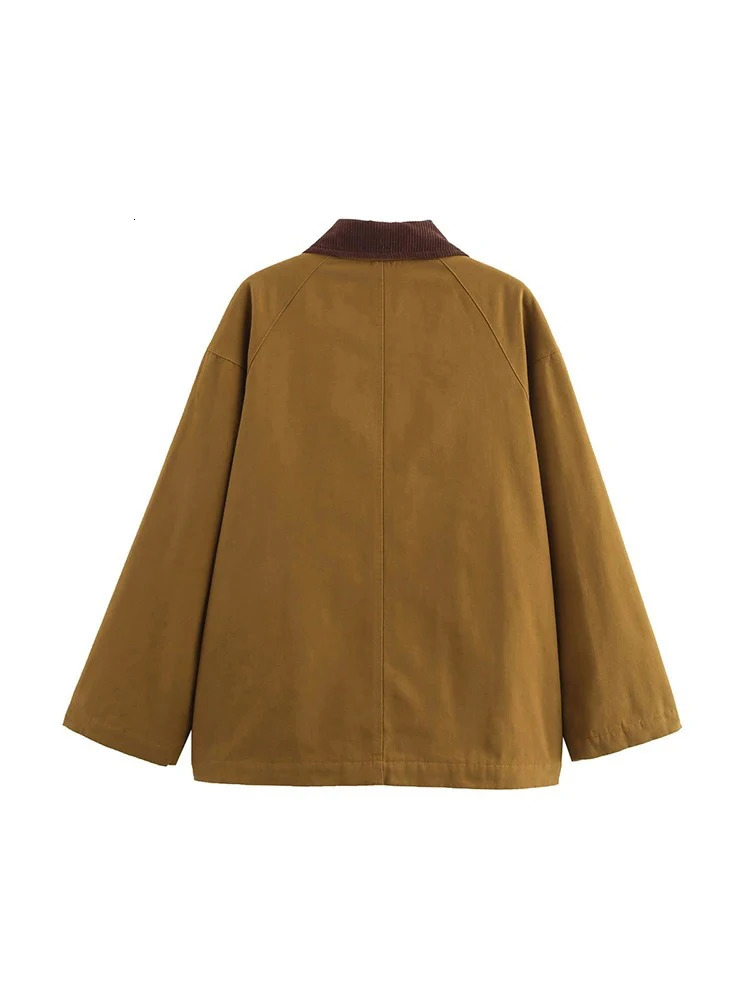 Womens Fashion Retro Clashing Lapel Patchwork Jacket Autumn Winter Street Casual Loose Long Sleeve Pocket Jacket 251020