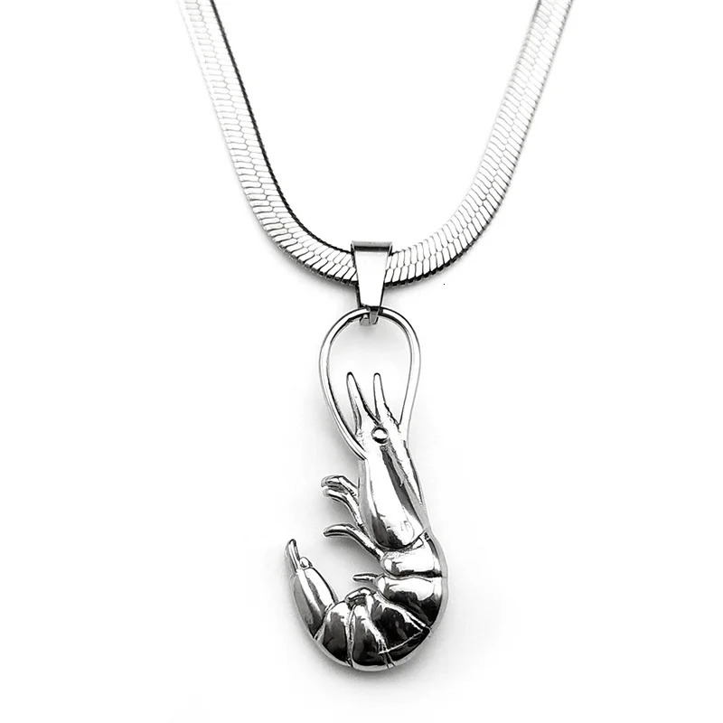 Funny Shrimp Hiphop Neck Chain For Women Men Stainless Steel Silver Color Male Fashion Choker Party Necklace Jewelry Gifts 251023