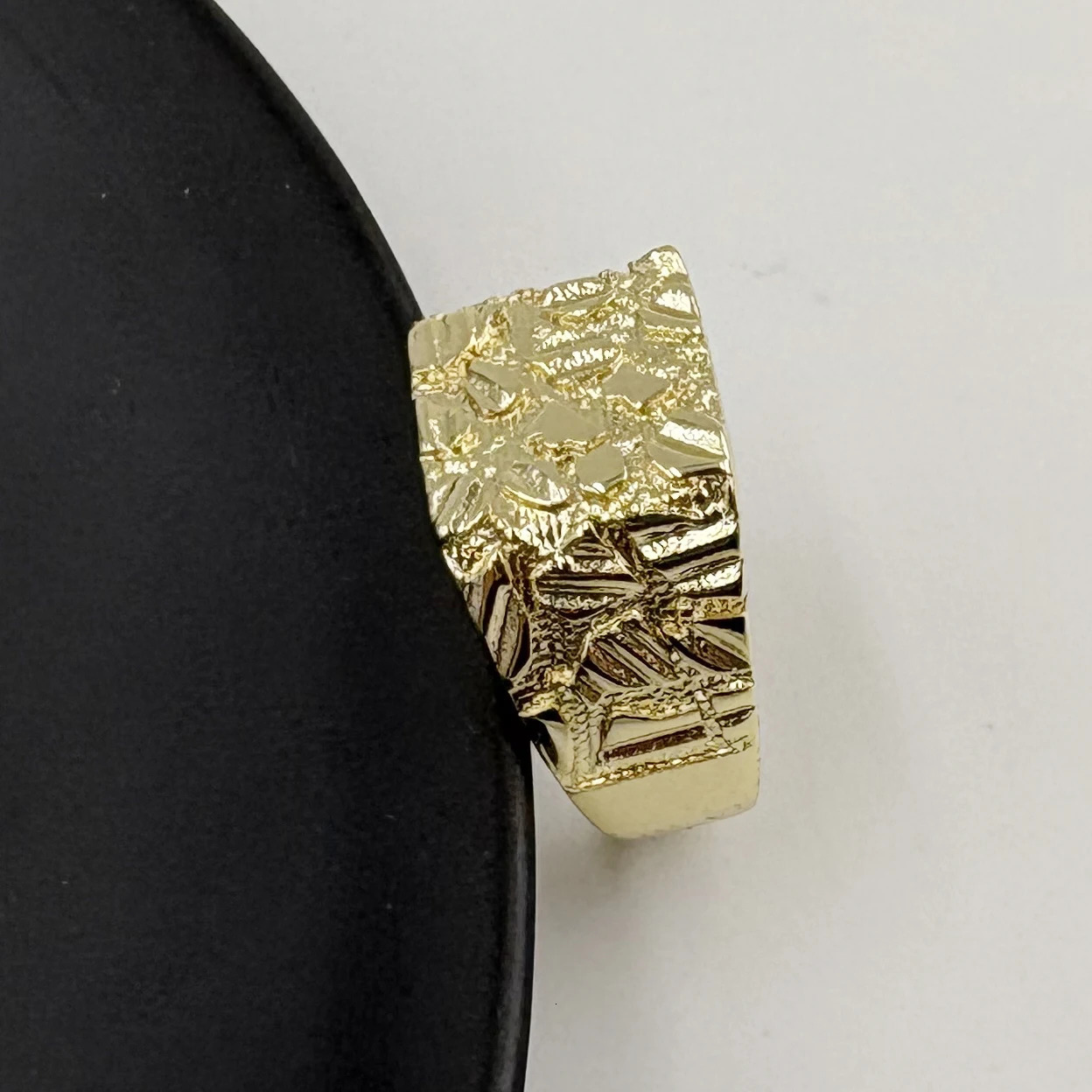 hip hop men rings heavy nugget square 12mm thick 14k gold plated finger rings for men rough Irregular Geometric shape 251020