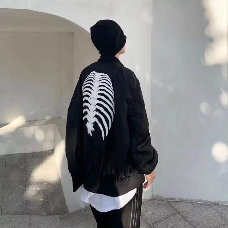 y2k Bomber Jackets Men Women Black Gothic Skeleton Harajuku Baseball Varsity Jacket American Vintage Autumn Outerwear 251023