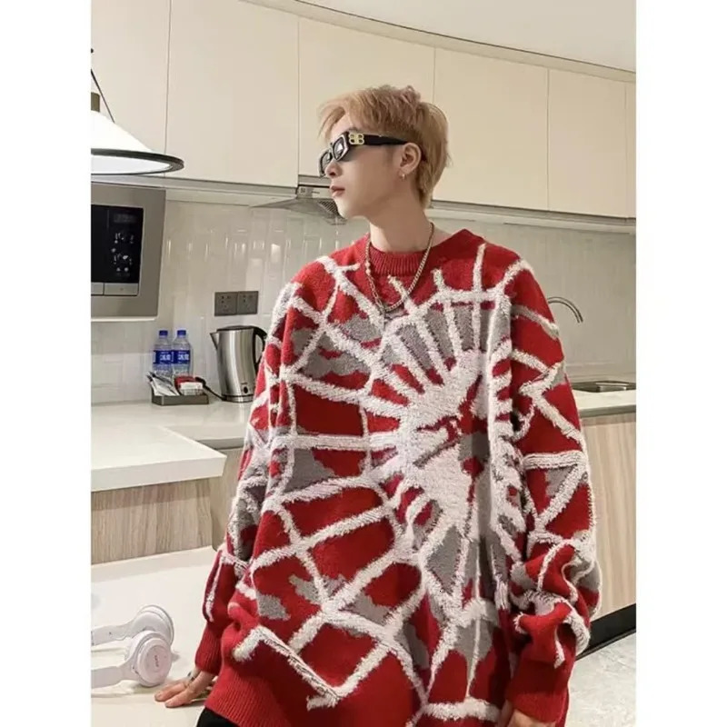 Y2K fashion High street spider jacquard men knitted sweater American autumn and winter Goth Harajuku pullover trendy sportswear 251020
