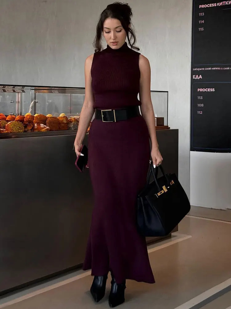 Tossy Elegant Knitwear 2 PieceSet Long Dress Female Ribbed Sweater Pullover And Loose Patchwork Maxi Skirt Sets Ladies Outfits 251020