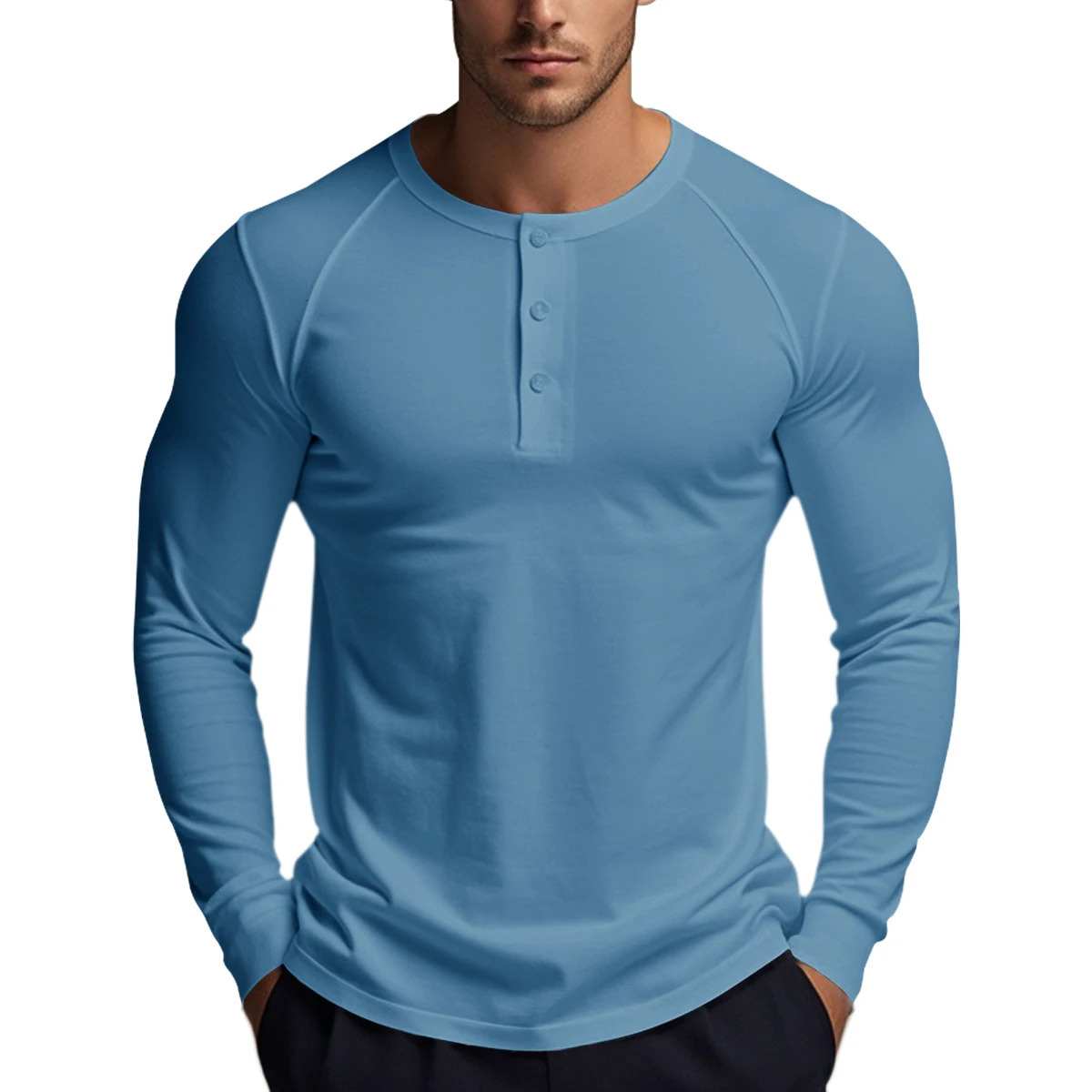 Mens Long Sleeve Button Down TShirts Autumn Henley Collar Casual High Quality Crew Neck Mens T Shirts 251020