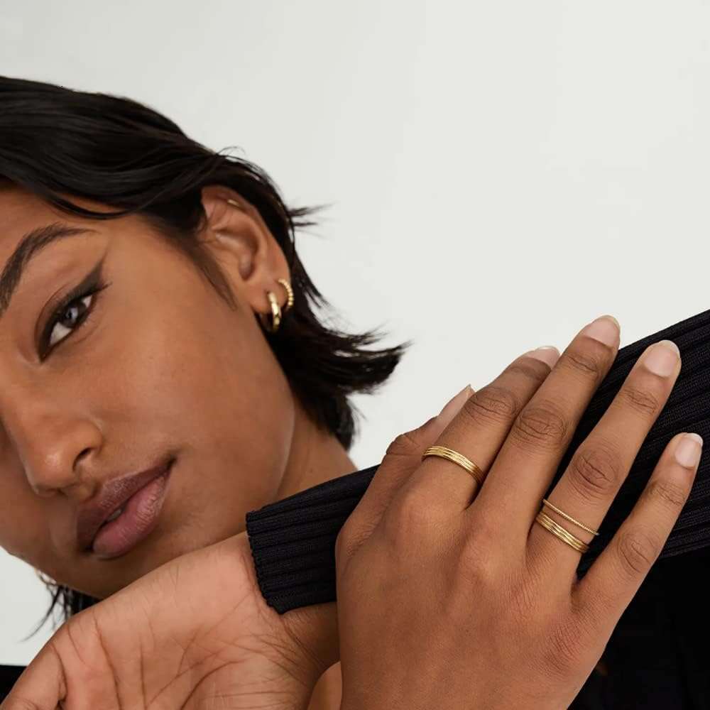 1mm 14K Filled Rings for Women Girls Thin Gold Ring Dainty Cute Stacking Stackable Thumb Pinky Band Non Tarnish Comfort Fit Size 4 to 11 1PC/2PCS/3PCS