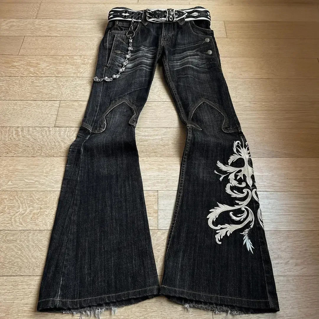 High Waist Harajuku Loose Embroidered Women Jeans with Rock Punk Style Y2K Micro La Retro Wide Leg Pants 251023