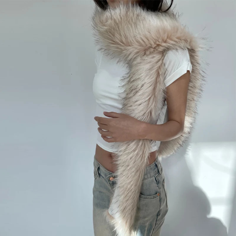Winter Versatile European American Women Fur Warm Thick Scarf Plush Long Strip Scarf Mink Fur Y2K Girls 251024