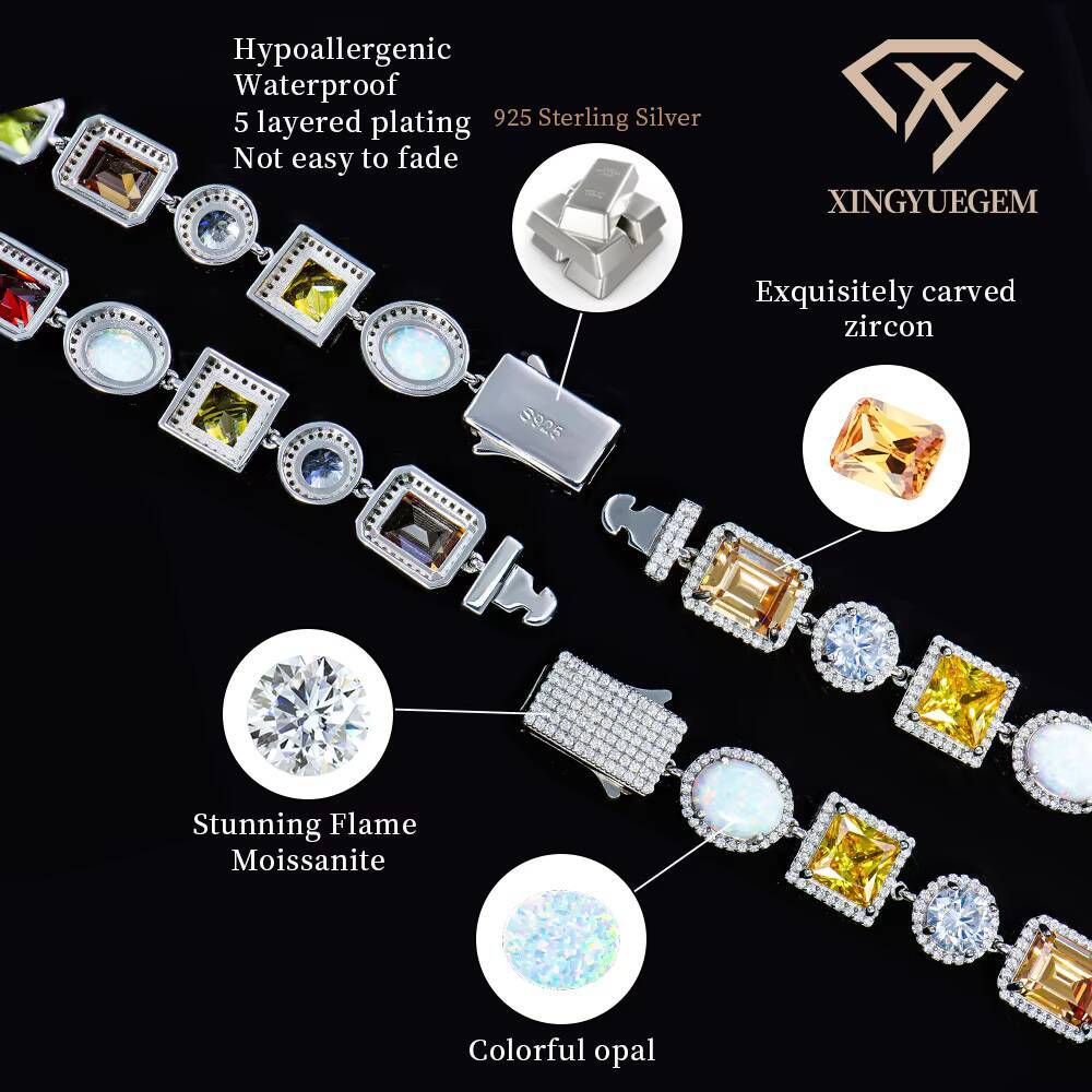 Custom Tropical Style 925 Silver Jewelry Sets Synthetic Cubic Zircon and Opal with Melee Moissanite Clustered BraceletNecklace