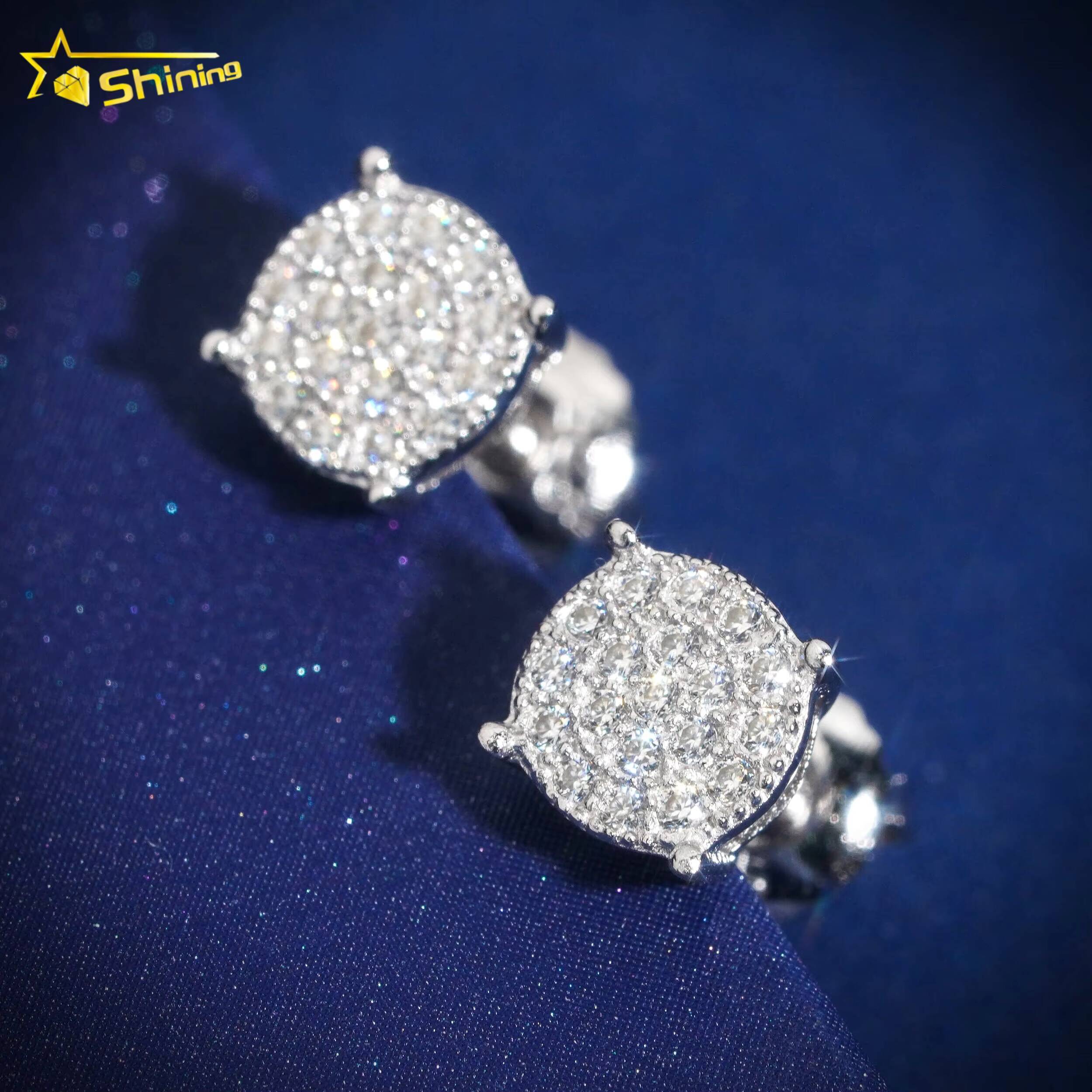 Micro Pave Setting Lab Diamond Sterling Silver White Gold Plated Solitaire Earring Stud Moissanite Earring Studs