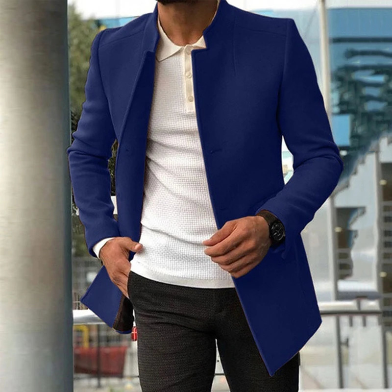 Mens Windbreaker Coats Business Casual Wool Blends Jackets Men Autumn Winter Fashion Stand Collar Vintage Outwear Man Clothing 251017