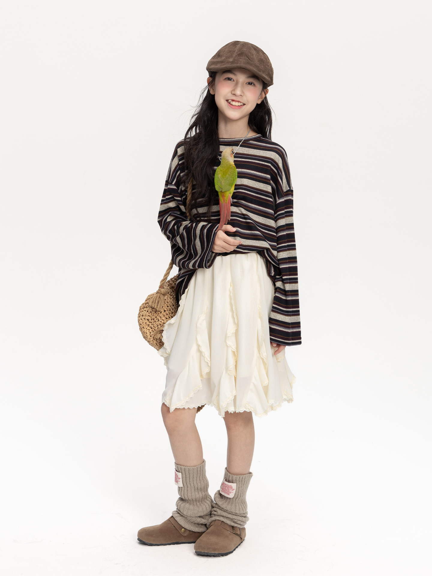 Luxury Kids Sweatshirts Girls Color Block Striped Shirt, 2025 New Korean Oversized Long Sleeve Tops, Loose Casual Tee for Big Kids