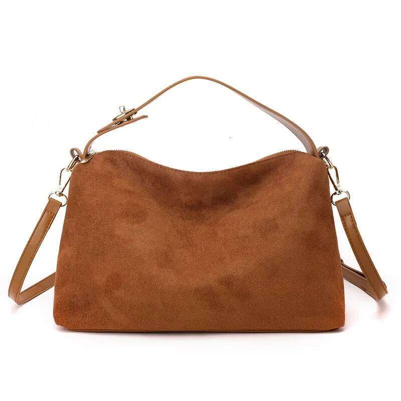 Designer Luxury Simple Autumn Winter Colletion Brown Roomy Big Boston Tote Soft Matte Suede Cow Leather Women S Handbag Shoulder Bag