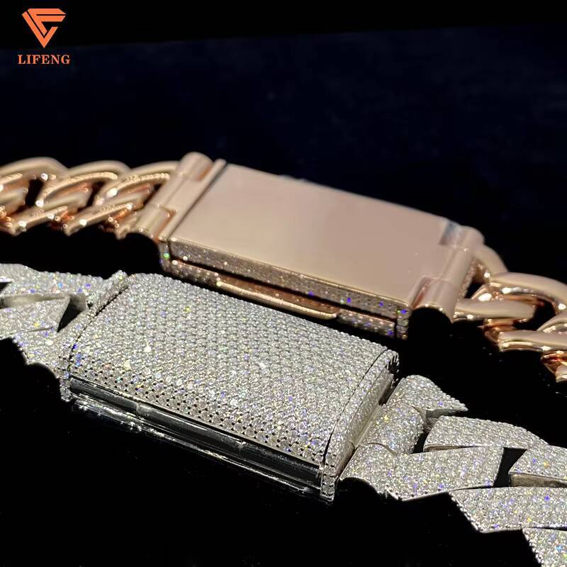 20MM Moissanite Cuban Link Chain 4 Rows Customizable Iced Out Moissanite Diamond Cuban Link Chain Hiphop in 925 Sterling Silver