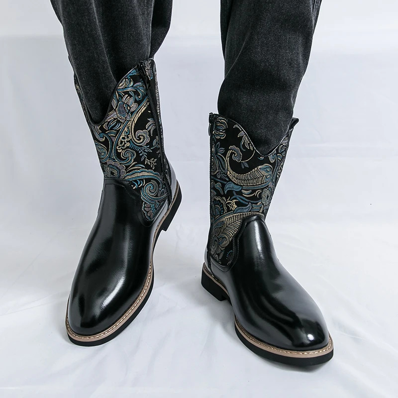 Retro Embroidered Fashionable Leather Walking Boot For Autumn Winter Comfortable AntiSlip And WearResistant HighTop Boots 251023