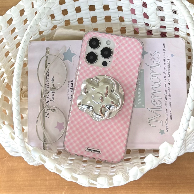 INS Pink Plaid Magnetic Compatible iPhone 16 Pro Case 15 Korean Style 14P, M Full Coverage 13 Girl