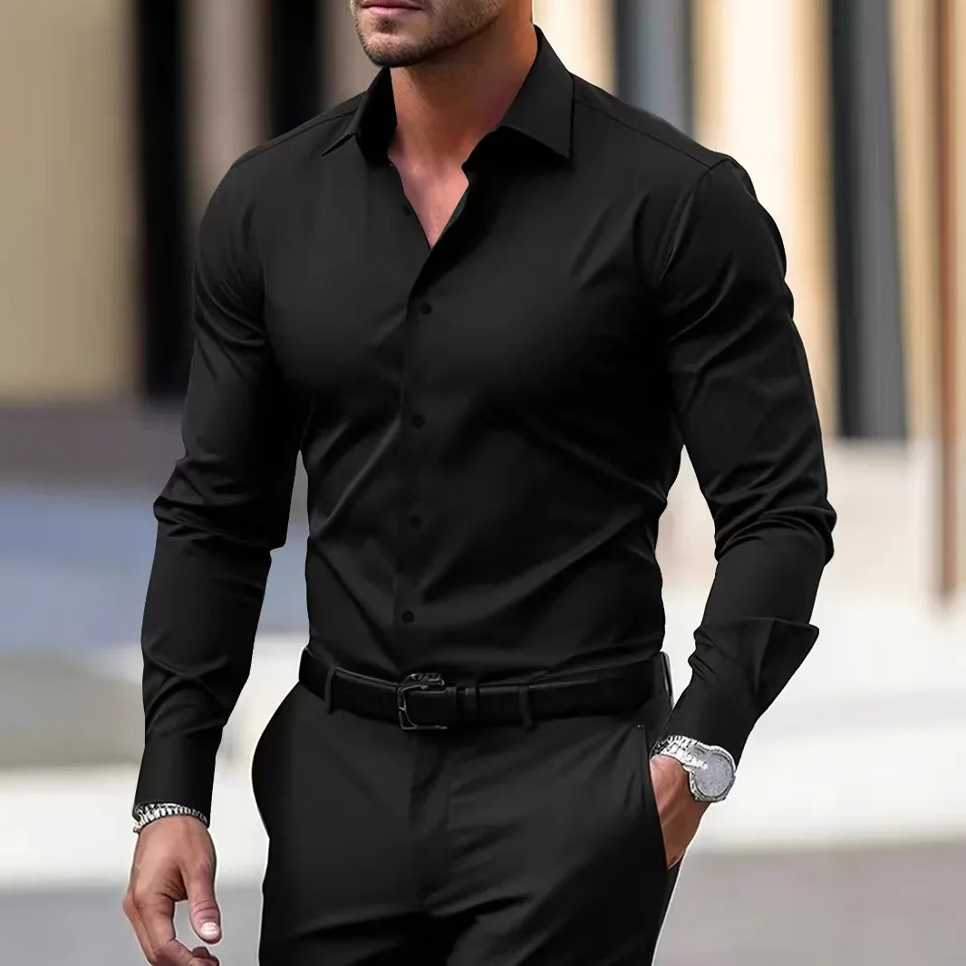 1 piece of business casual long sleeved shirt spring and autumn style formal shirt slightly elastic and iron free 251020