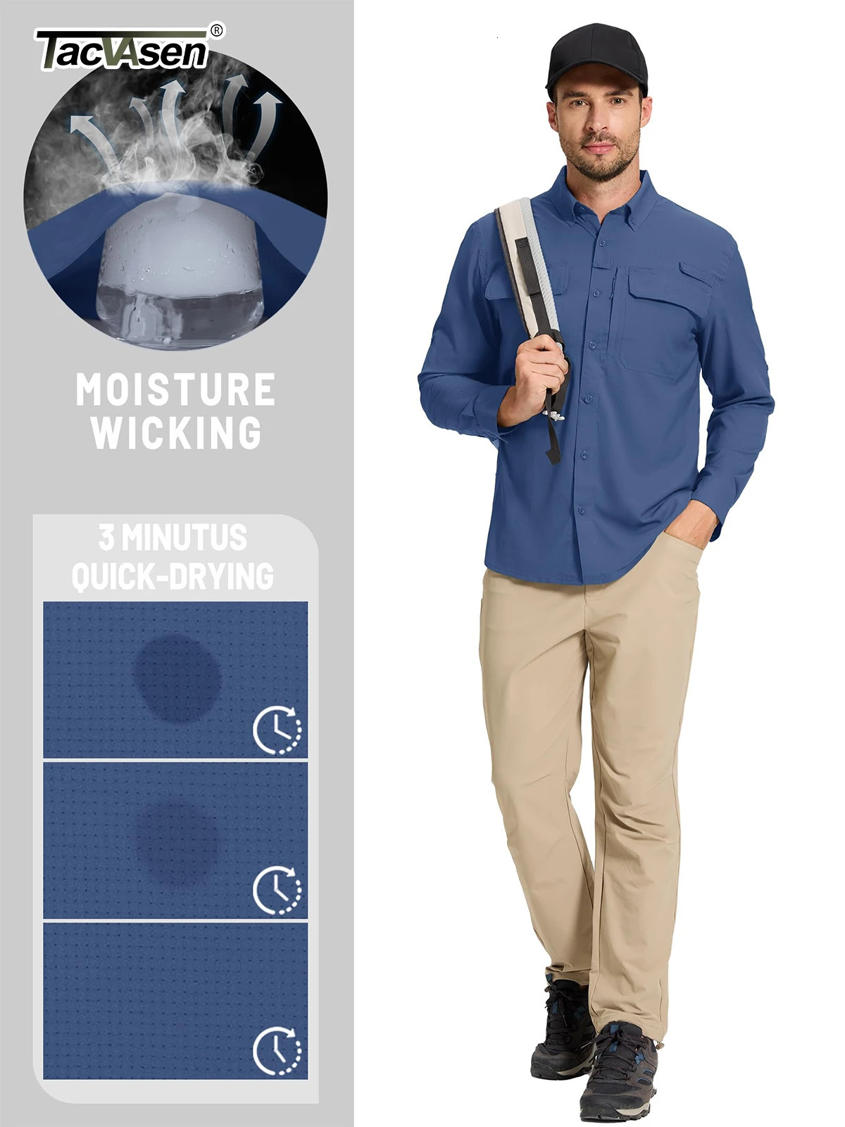 TACVASEN Fishing Shirts Mens UPF 50 Quick Dry Long Sleeve Breathable Shirts Outdoor Work UV Sun Protection Button Down Shirts 251023