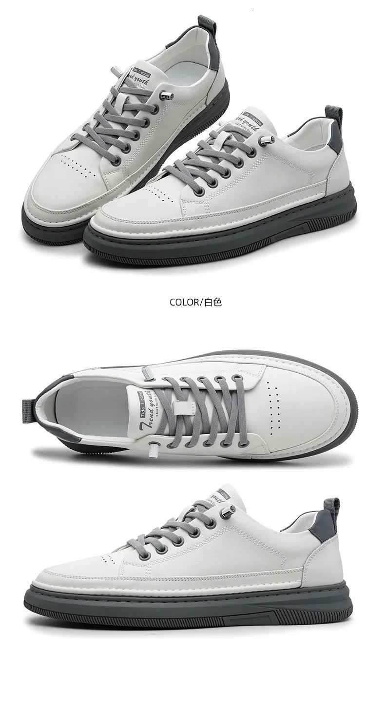 Shoes for Men Genuine Leather Casual Shoes White Flat Skateboard Shoes Youth Fashion Slipon Sneaker 251023