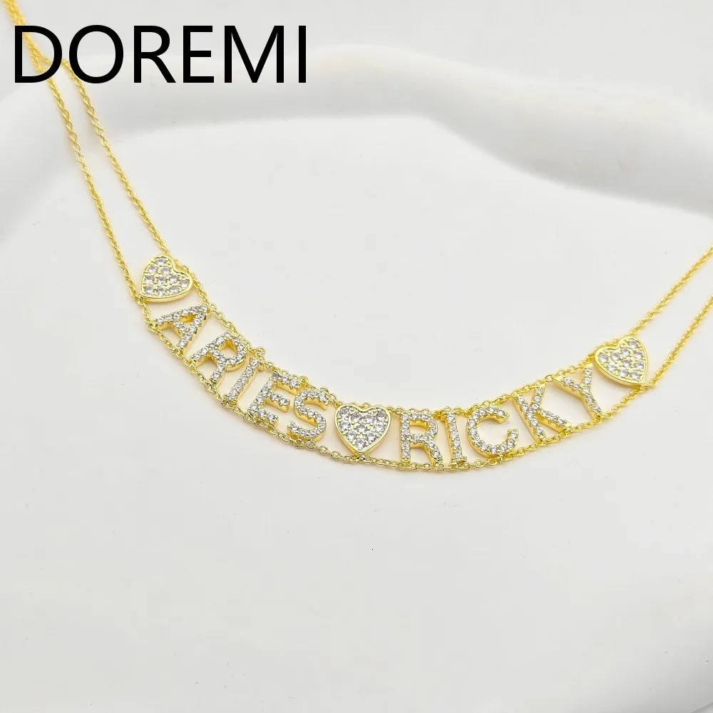 DOREMI Double Chains Wome Letters Bracelet Gift Custom Initial Letters Choker Necklace 9mm Initial Letter Cz Name Chain Necklace 251023