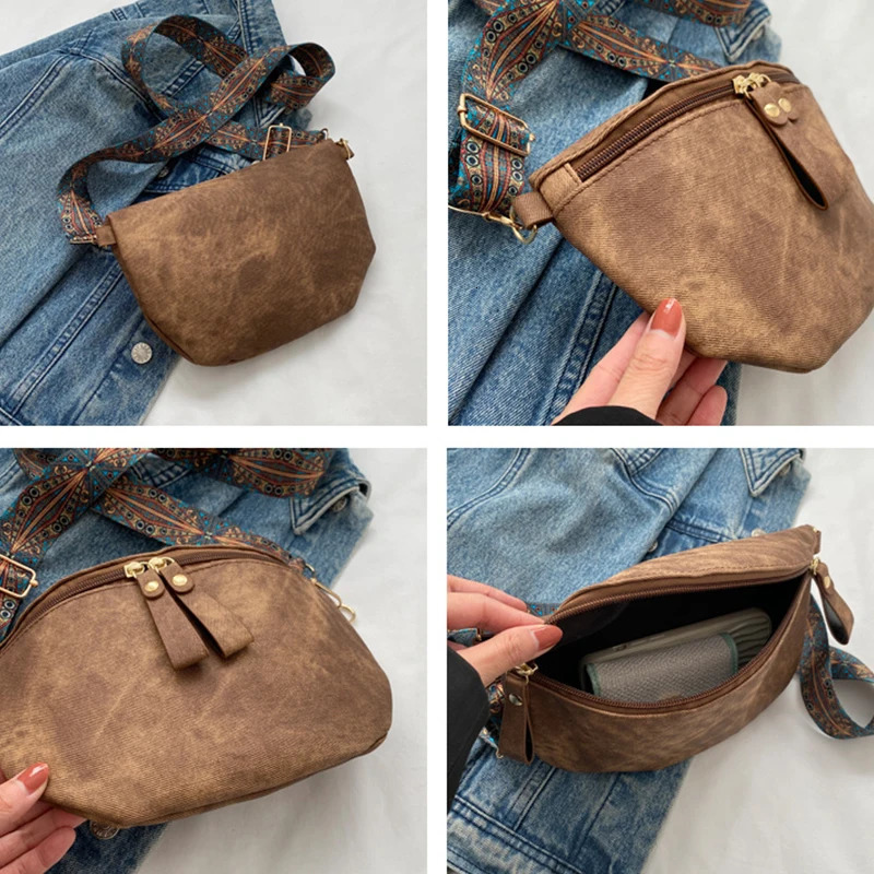 Retro Wide Shoulder Womens Chest Bag Fashion Casual Armpit Crossbody Bag Simple Shoulder Bags for Women 251023