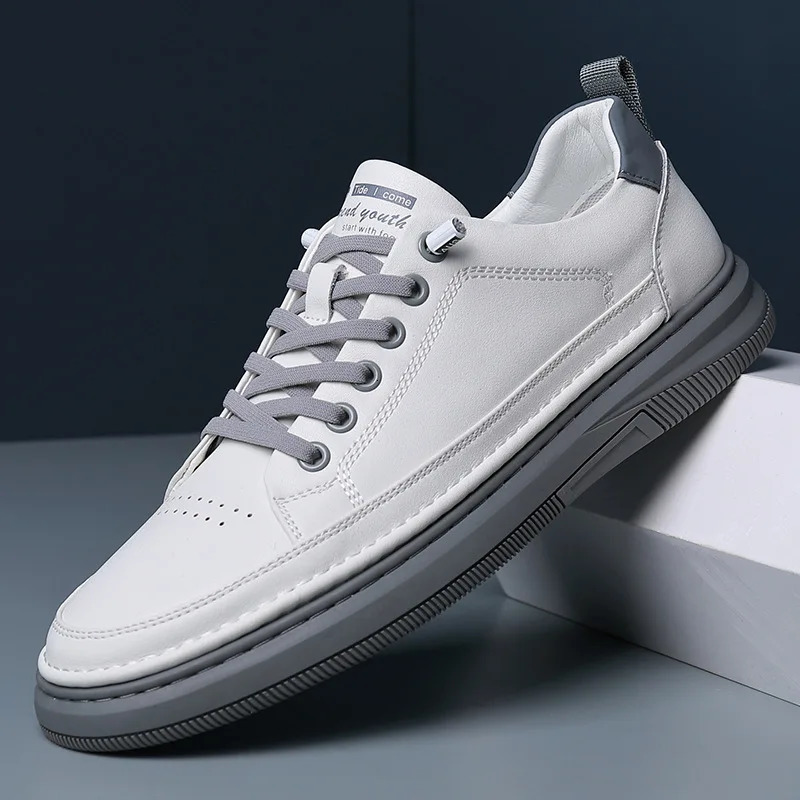Shoes for Men Genuine Leather Casual Shoes White Flat Skateboard Shoes Youth Fashion Slipon Sneaker 251023