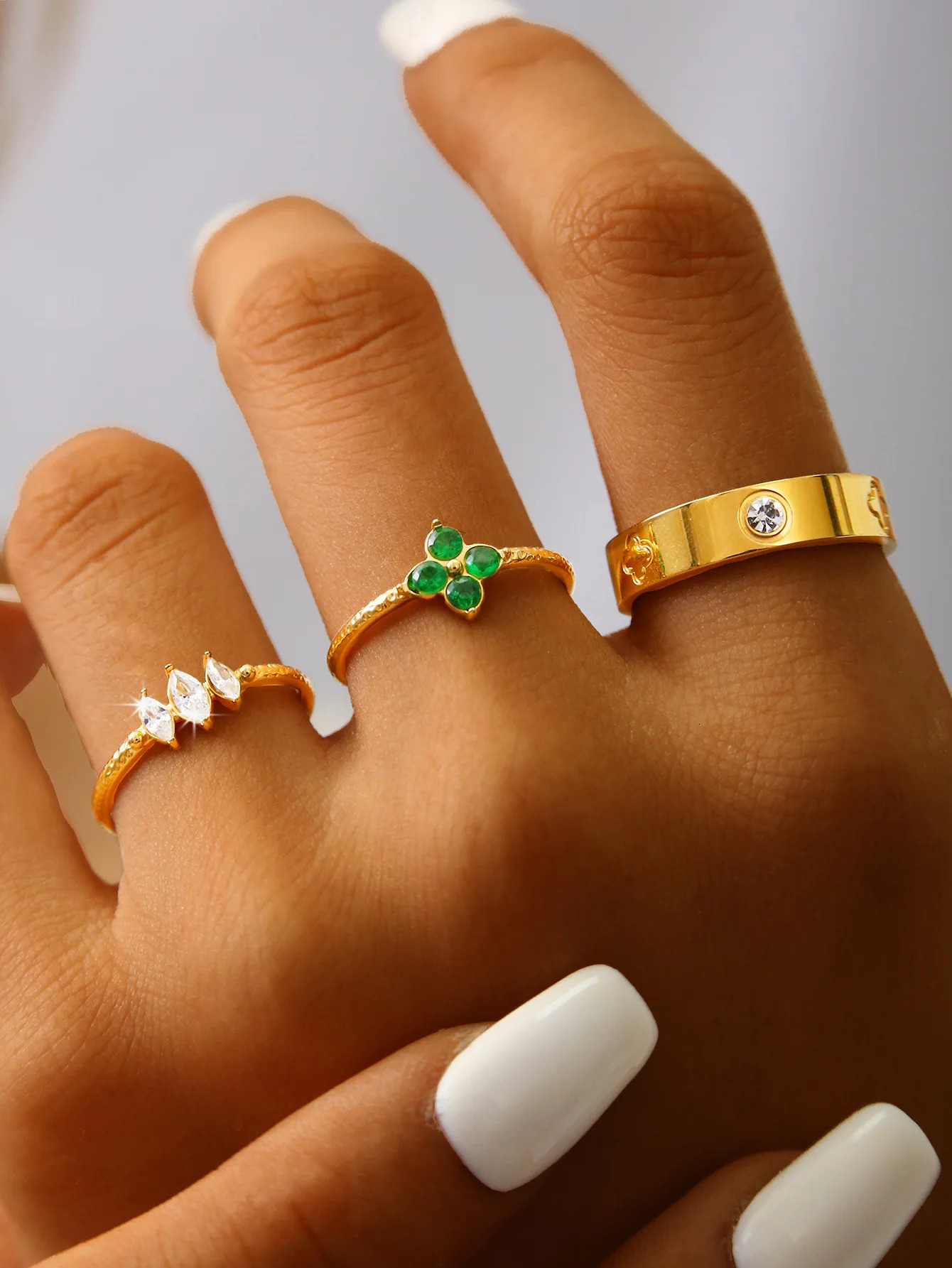 French Retro Elegant Premium Feeling Stainless Steel With Diamonds Love Heart Quatrefoil FlowerHorse Eye Shaped Ring For Women 251023
