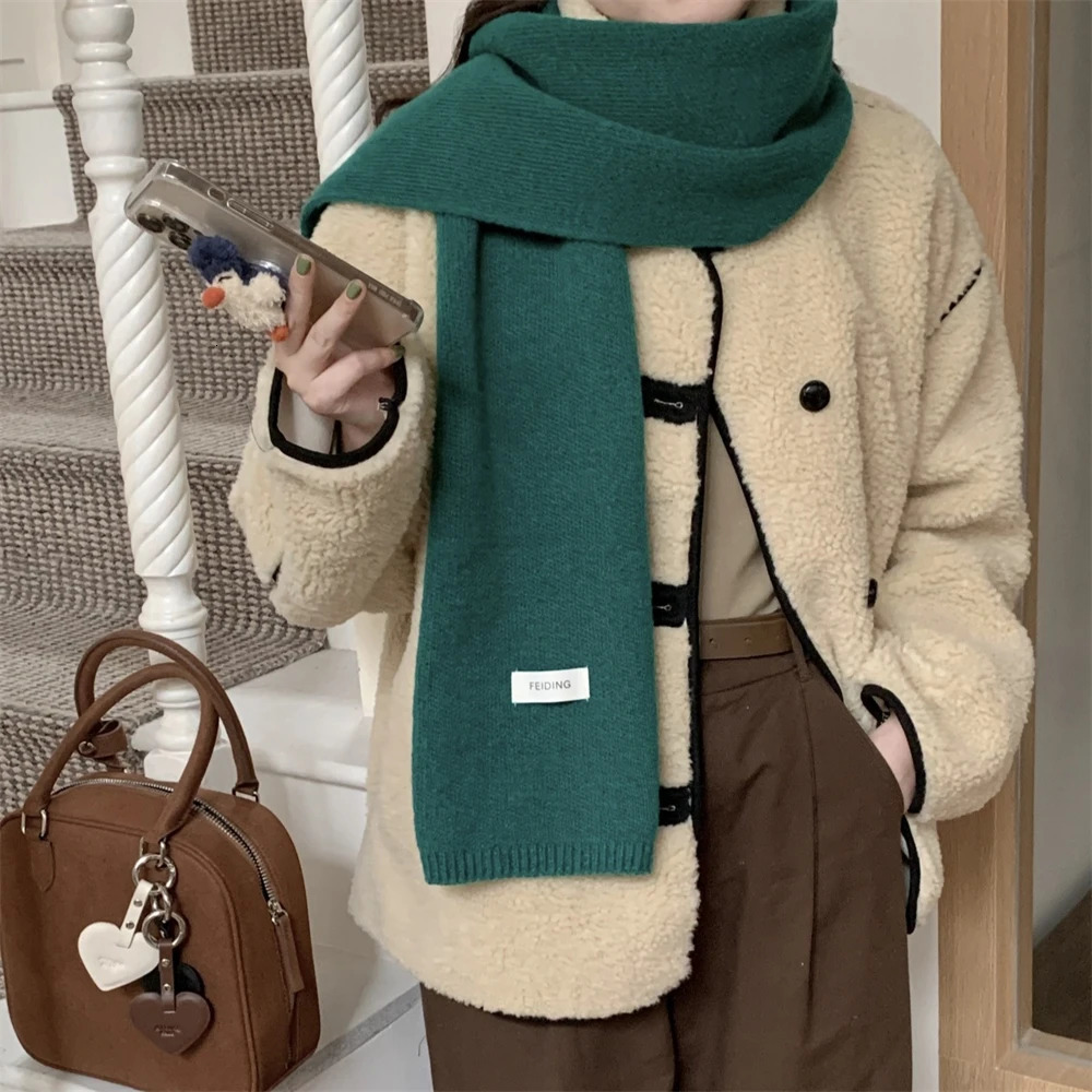 Winter Womens Scarf Korean Solid Color Knitted Woolen Scarves Outdoor Thickened Neckerchief Hijab Christmas Gift Accessories 251024