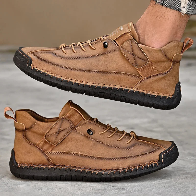 Handmade Leather Men Shoes Casual Slip On Loafers Breathable Leather Shoes Men Flats Fashion Moccasins Tooling Shoes Plus Size 251023