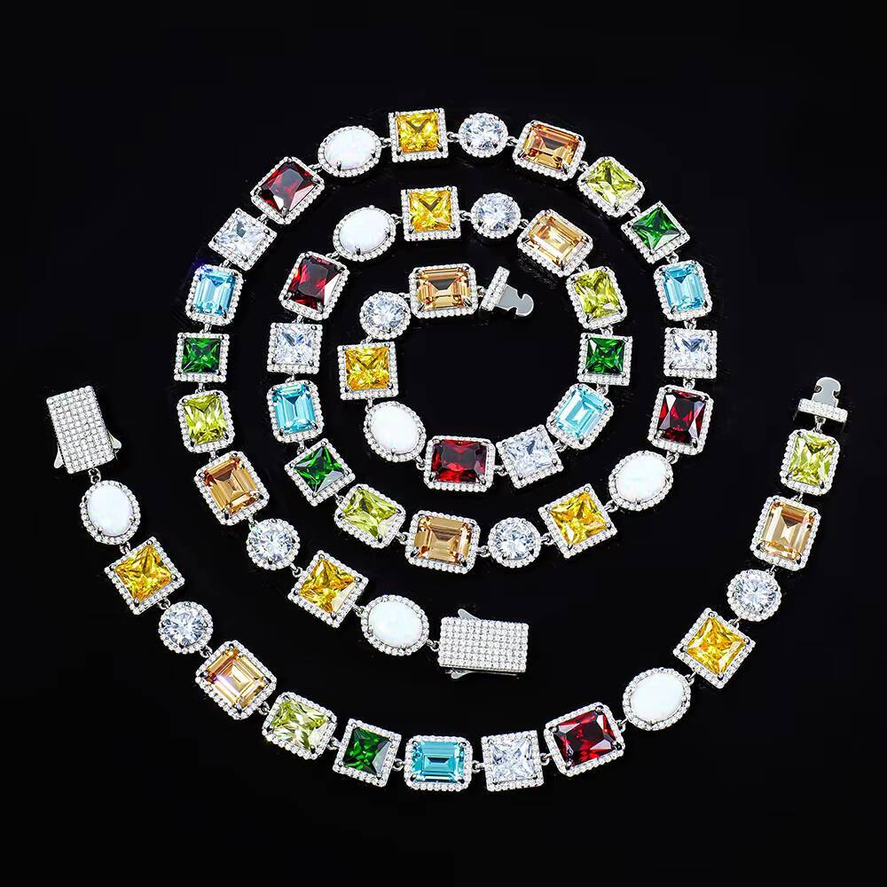 Custom Tropical Style 925 Silver Jewelry Sets Synthetic Cubic Zircon and Opal with Melee Moissanite Clustered BraceletNecklace