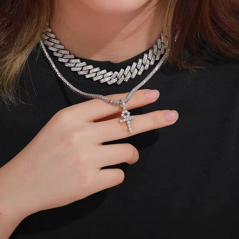 Fashion Jewelry 925 Sterling Silver VVS Moissanite Diamond Ankh Cross Pendant Necklace