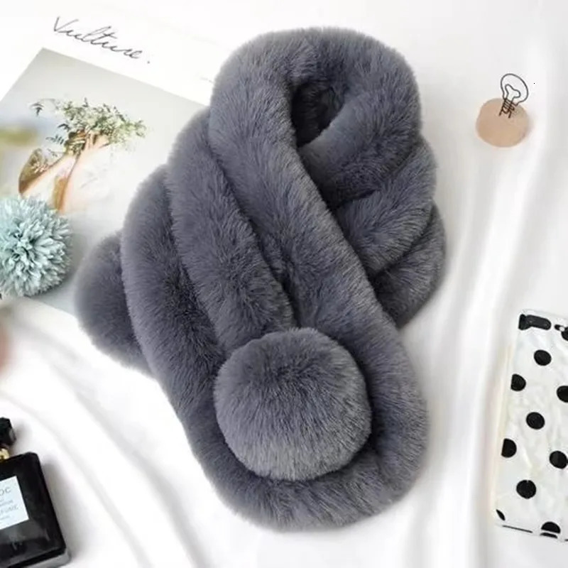 66Cm Rabbit Fur Scarf Women Winter Warm Soft Furry Scarves Casual Female Lady Outdoor Neck Warmer Collar 251024