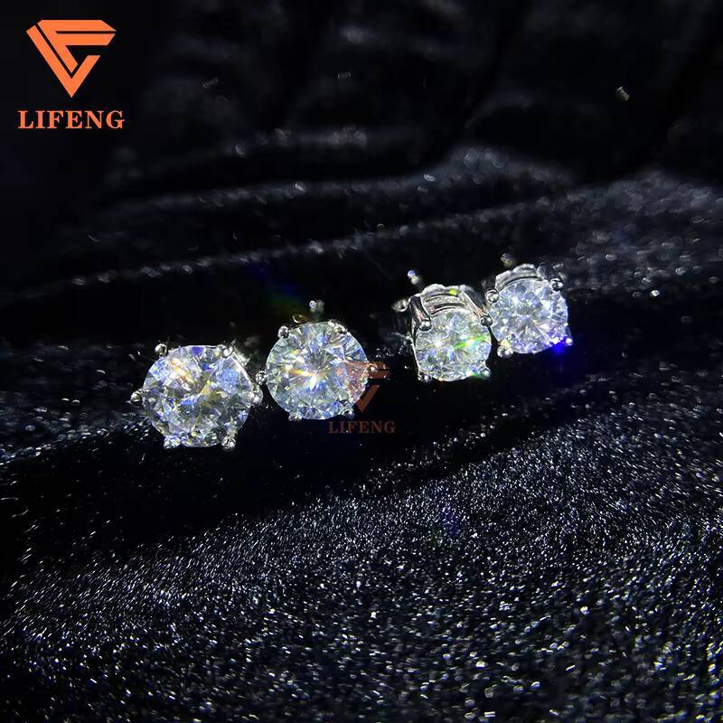 18k Gold Plated DVVS Moissanite Earrings Screw Back Round Cut 1 Karat Stud Earrings 925 Silver Hip Hop Earring for Men and Women