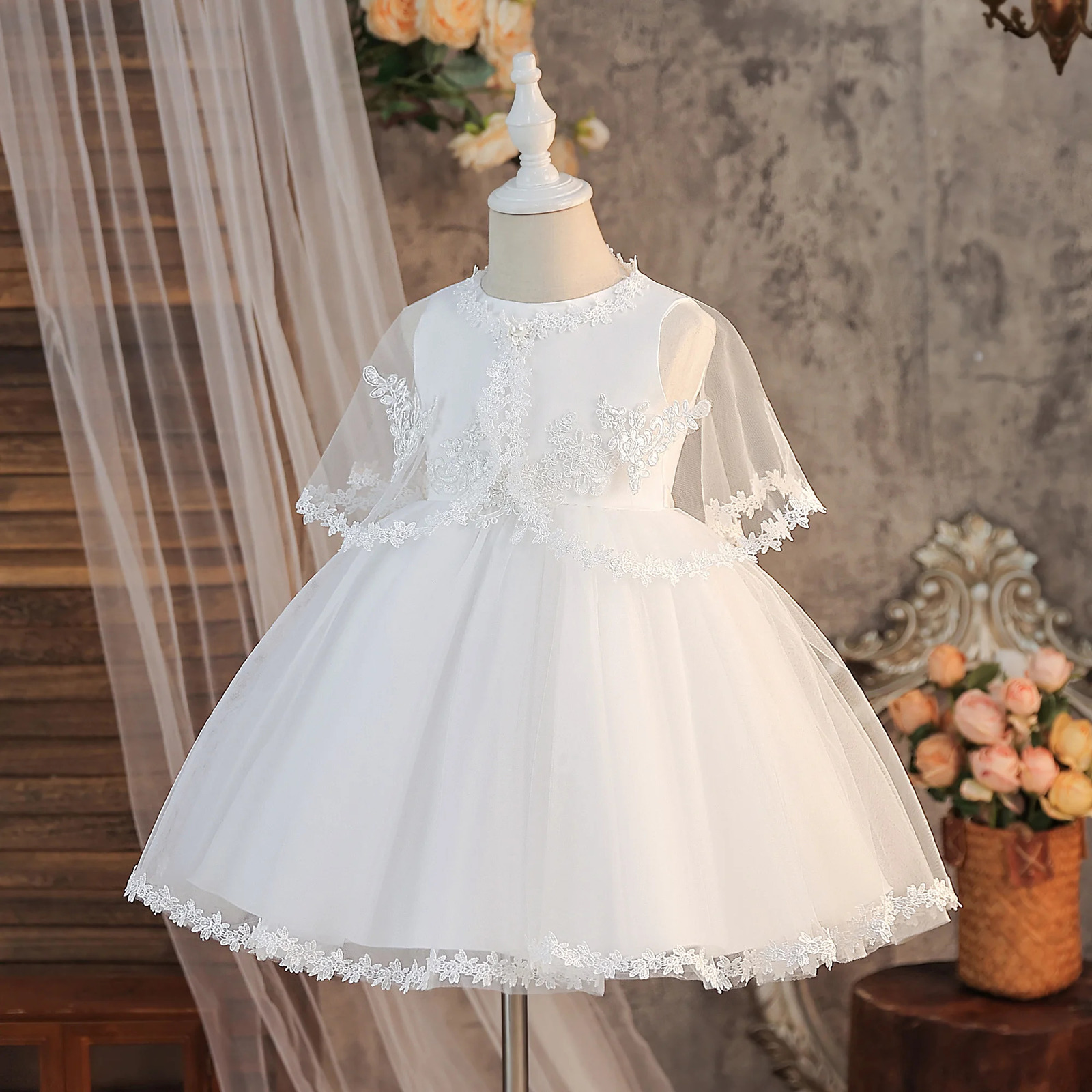 Elegant Flower Baptism Party Girls Dress 2pcs Lace Wedding Bridesmaid Prom Dresses Girl Gala Tulle Birthday Princess Kids Clothe 251023