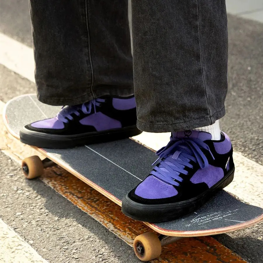 Goluck Purple Skateboarding Shoes for Men Athletic Sneaker Mid Top Antislip Casual Soft Leather Laceup Breathable Tennis 251023