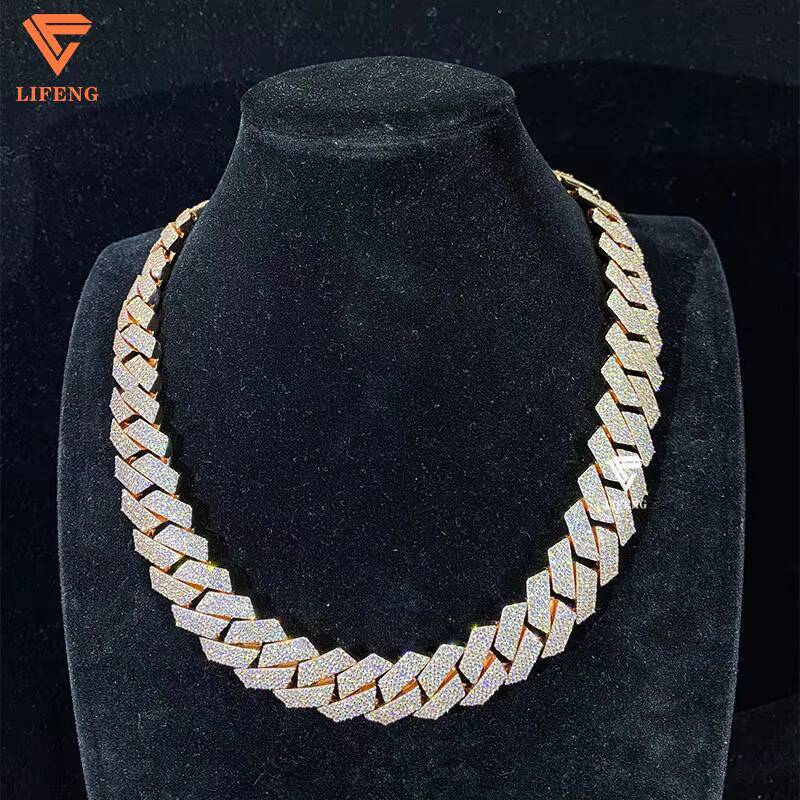 100 Pass Diamond Test 18mm Moissanite S925 Sterling Silver Necklace Bracelet Featuring Cuban Link Chain for Gift Occasions