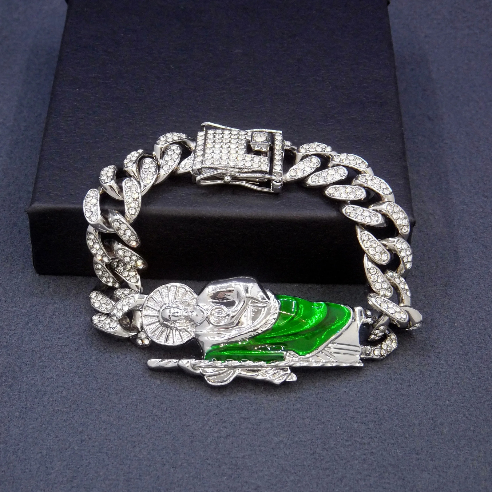 A Fashionable Zinc Alloy Cuban Chain Bracelet with Glitter Decoration and Shengling Pendant NonMagnetic NonCoated Jewelry Gift 251023