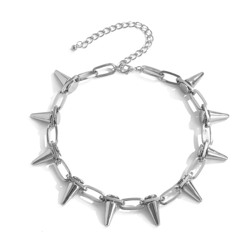 Hip Hop Black Alloy Rivet Men Necklace Punk Metal Choker Neogoth Fashion Jewelry Trendy Accessories 251023