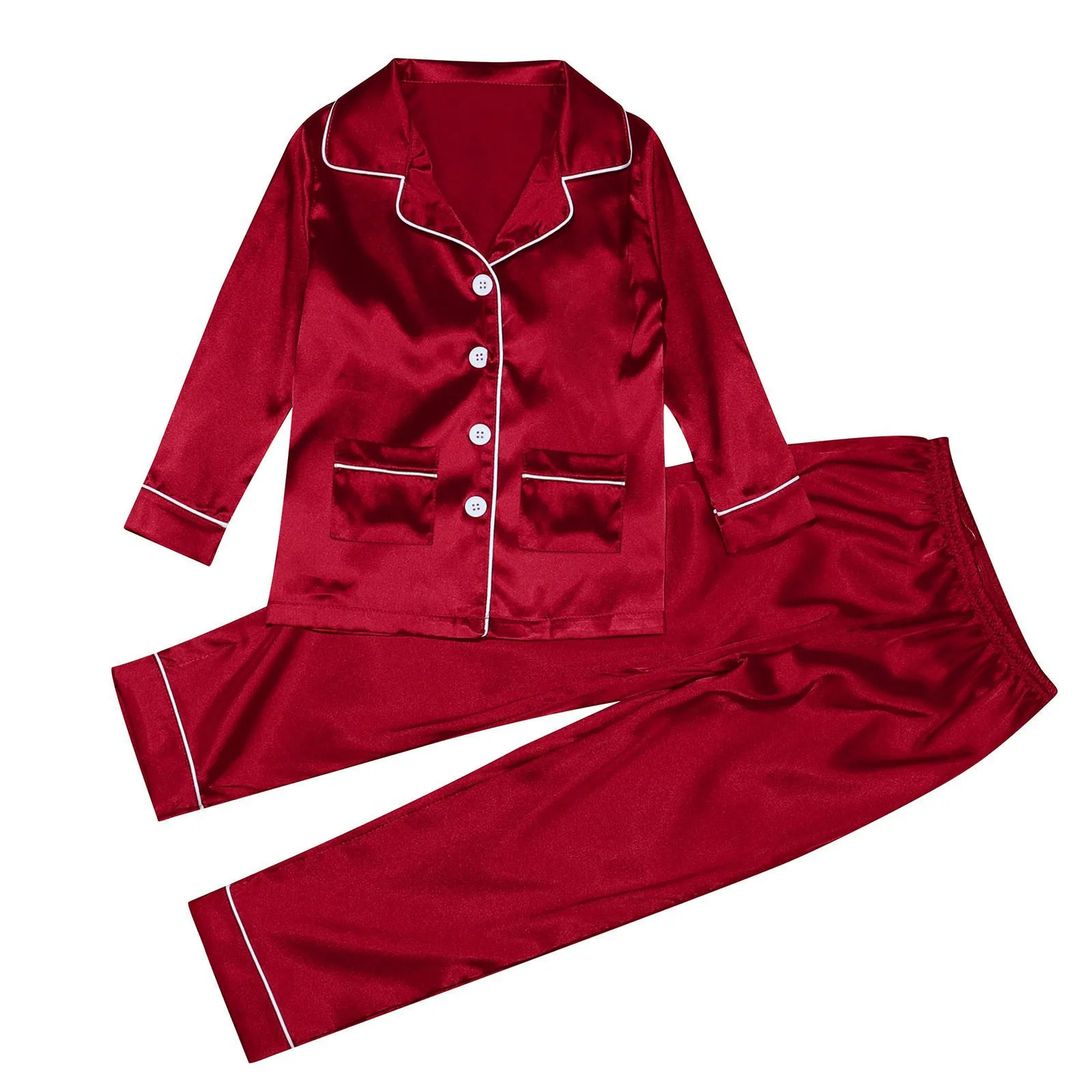 Satin Silk Button Down Pajamas PjS Sets Solid Two Piece Family Matching Sleepwear Merry Christmas Print Pajamas Set 251023