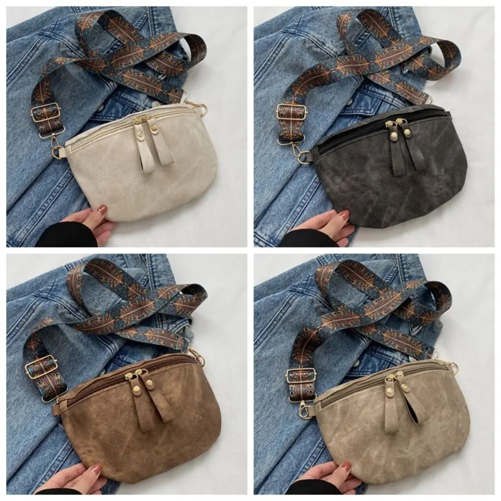 Fashion Dumpling Shape PU Leather Waist Bag Korean Style Wide Strap Chest Bag Message Bag Zipper Women Crossbody Bag Streetwear 251023