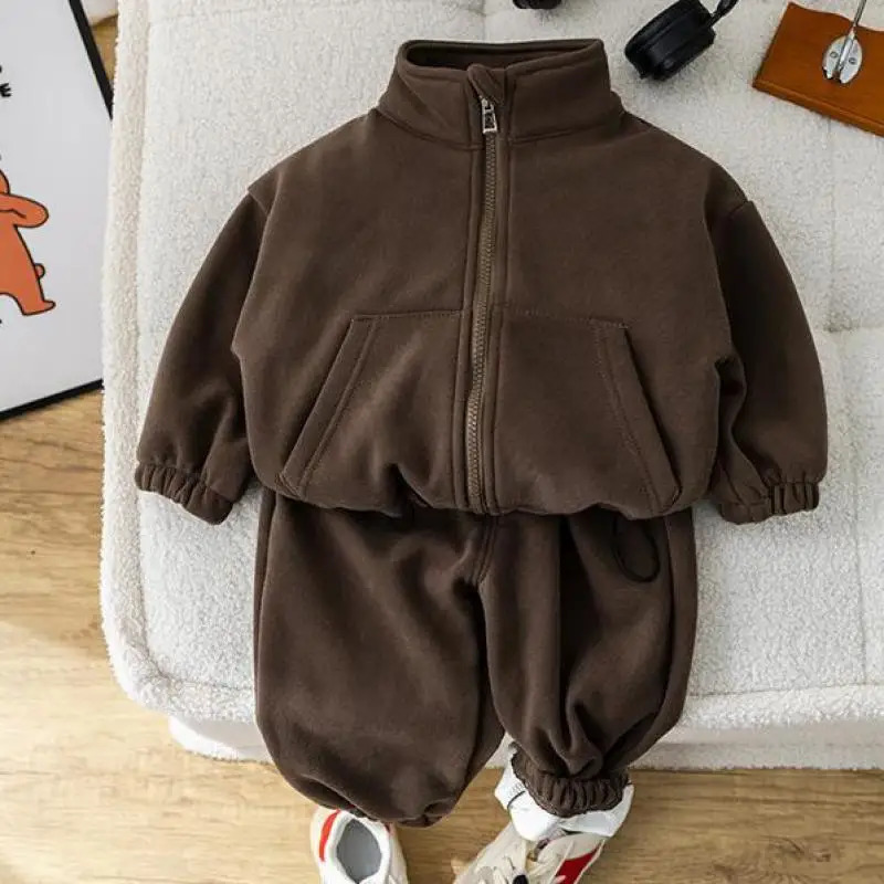 Winter Baby Long Sleeve Warm Clothes Set Children Fleece Jacket Pants 2pcs Suit Plus Velvet Thick Toddler Outfits 251023