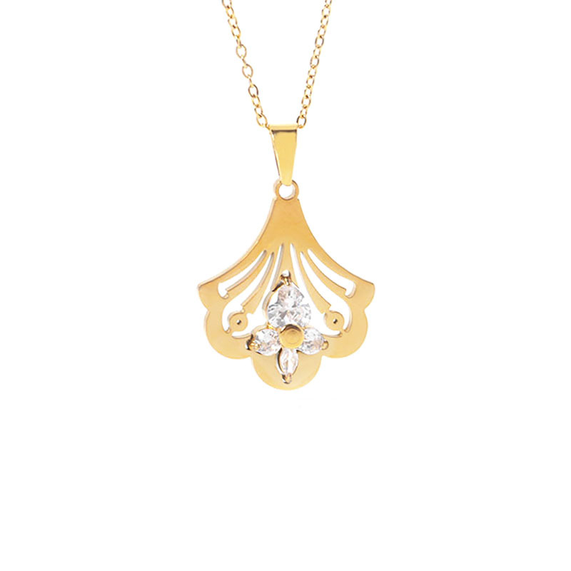 Designer necklace Gold necklace Vintage fan-shaped pendant necklace dress design light luxury fashion temperament high-end zircon collarbone chain